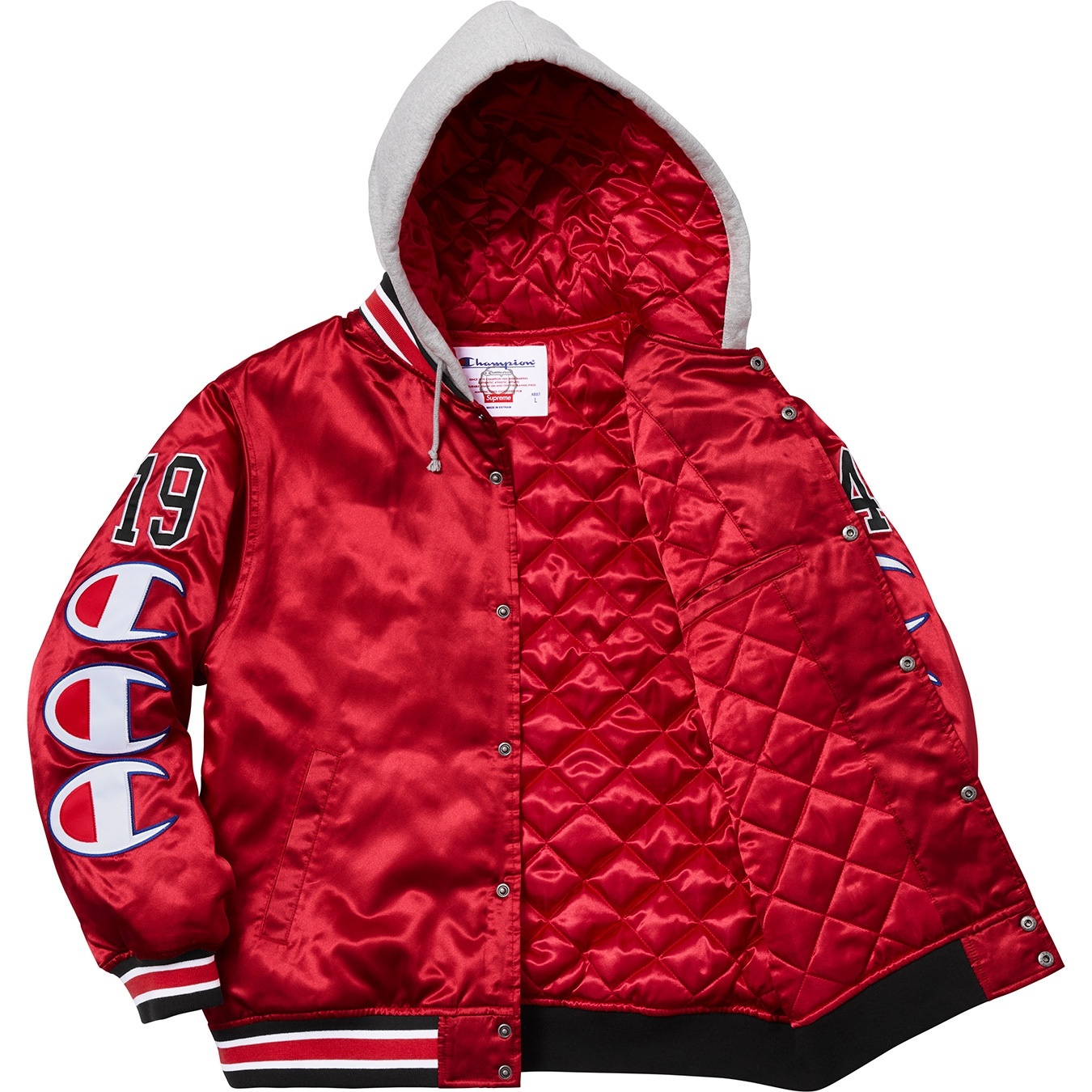 Supreme®/Champion® Hooded Satin Varsity Jacket view 9